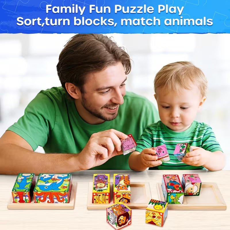 Wooden Cube Puzzle with Storage Tray