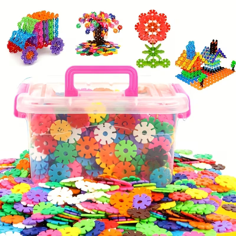 500-Piece Multicolor Snowflake Building Blocks with Numbers and Letters