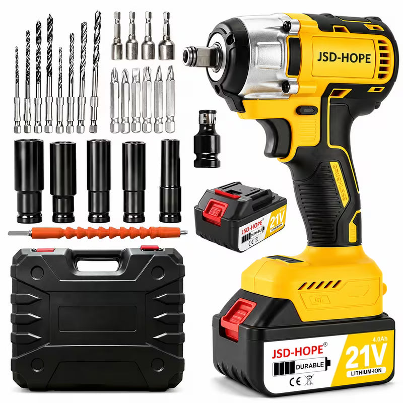 21V Brushless Lithium Impact Wrench Kit, Large Capacity Battery, 1000Nm Max Torque, 3300RPM