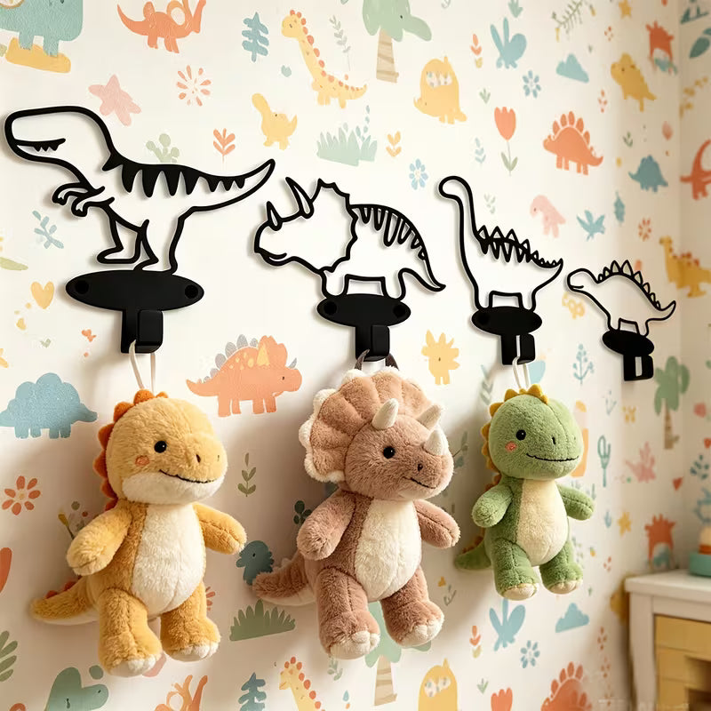 4pcs Art Hook, Cartoon Dinosaur Silhouette Wall-Mounted Coat Hook