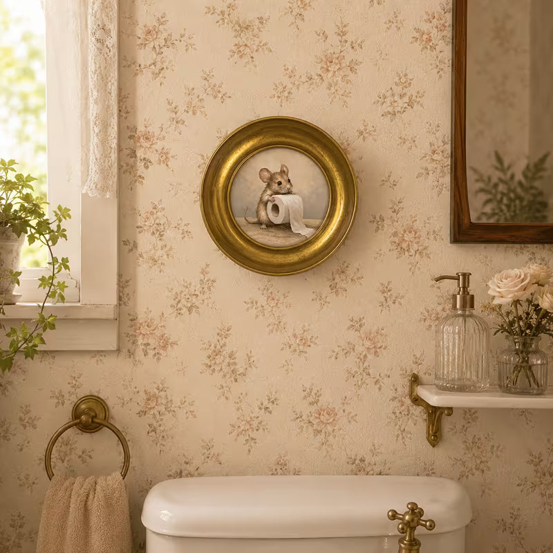 1pc Retro Golden Round Fun Animal Tissue Roll Wall Decor Painting Funny Animal Toilet Paper