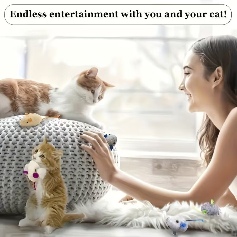 10pcs/20pcs Random Colors Realistic Plush Mouse Cat Toys - Assorted Set, Polyester, Random Color