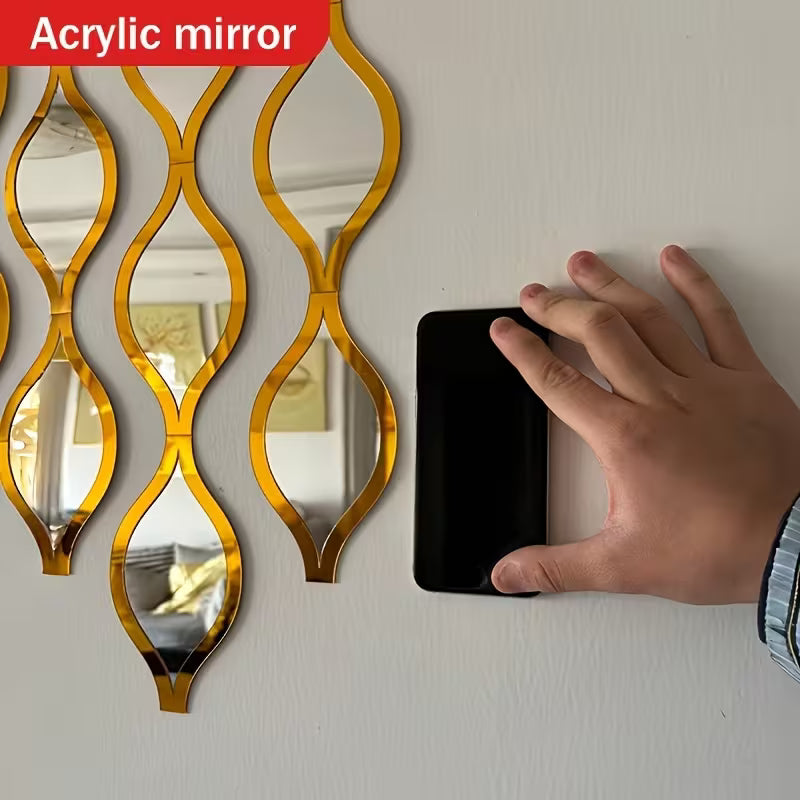12pcs, Teardrop Combination Bathroom Mirrors, Golden Artistic Decorative Mirrors