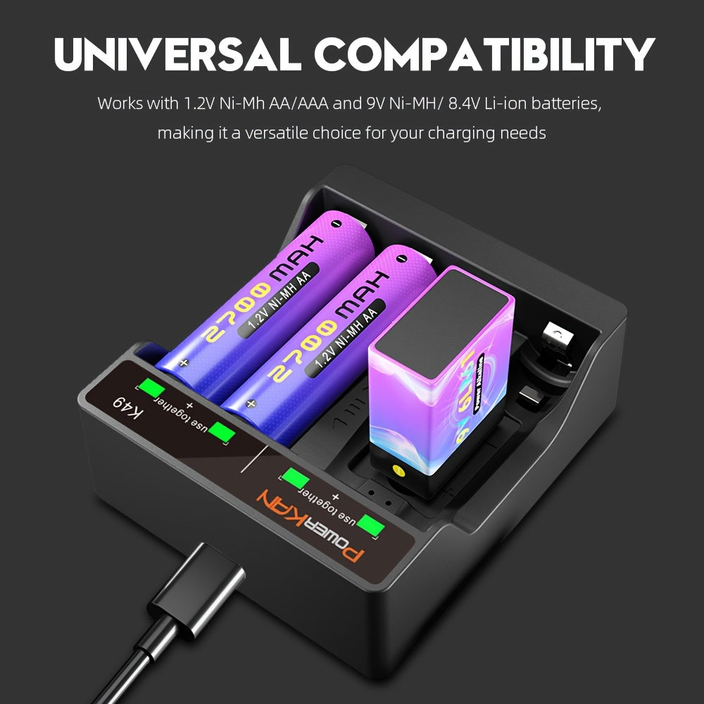 PowerKAN AA AAA Ni-MH Battery Dual-purpose Mini Charger, 2 Sets