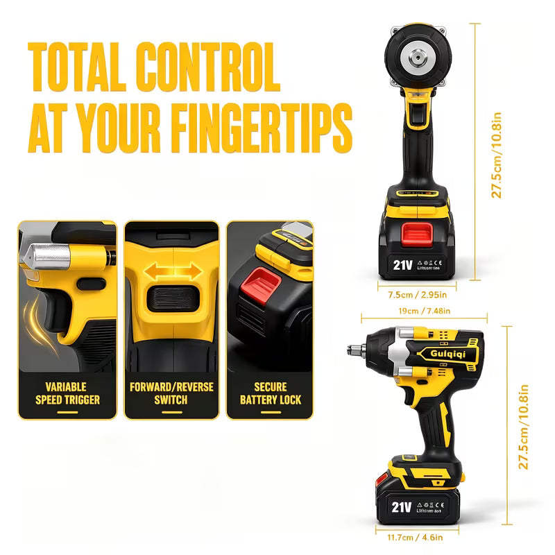 21V Brushless Impact Wrench - 800Nm High Torque, Brushless Motor, LED Light, 3-Speed Adjustment