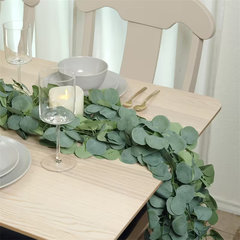4pcs Eucalyptus Garland, Artificial Eucalyptus Leaf Table Runner Green Vine Grape Garland