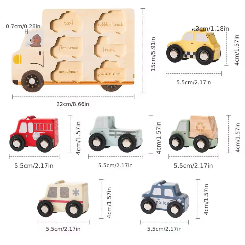 Cartoon Fun Small Car Shaped Wooden Material Shape Matching Toy