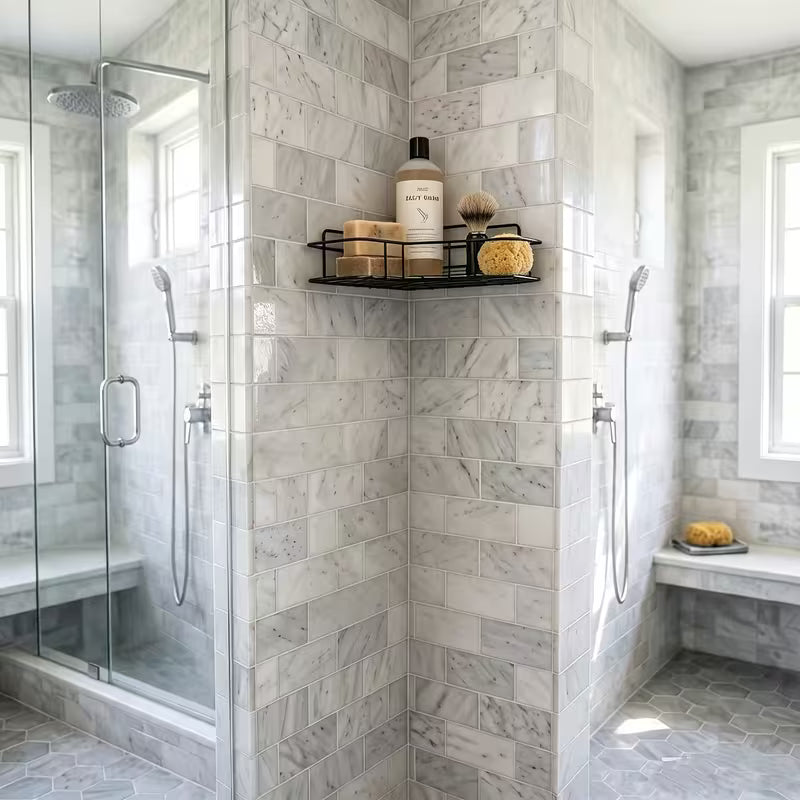 Rust-proof Stainless Steel Corner Shower Shelf - Multi-compartment Wall-mounted Bathroom