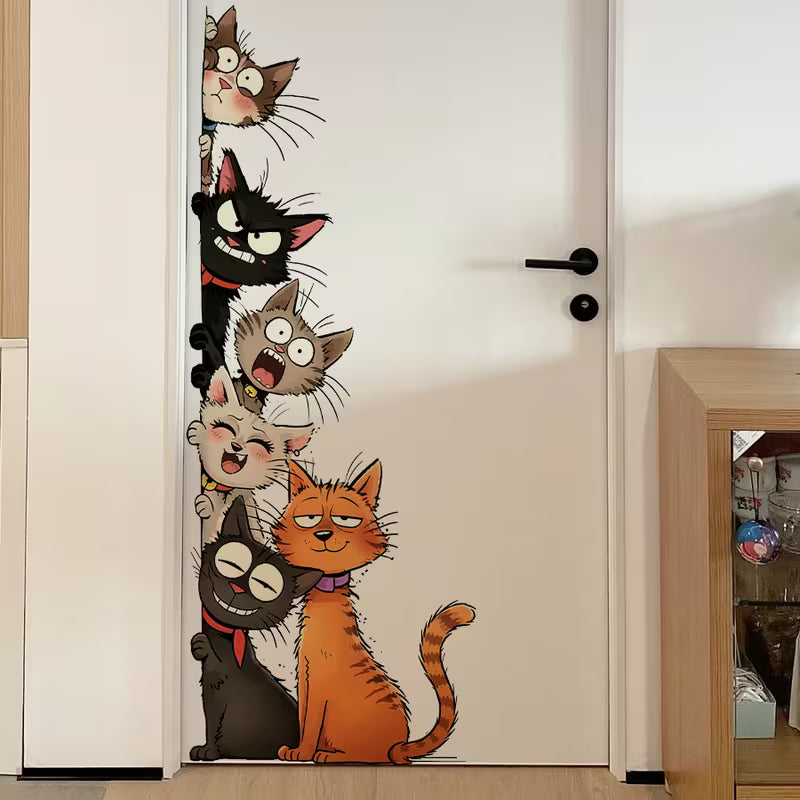 1pc Cute Cartoon Cat Wall Decals Funny Cat Stickers for Door Home Decor Removable Art Mural