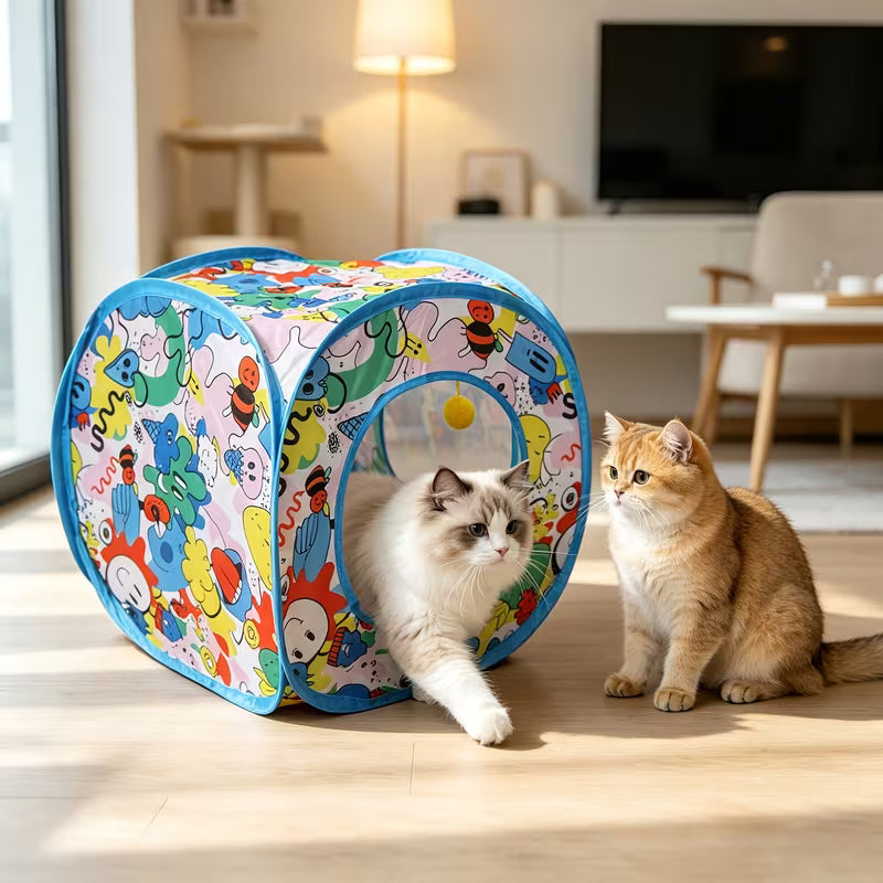 Cat Tunnel Interactive Hideaway Collapsible Pop-up Play Tent