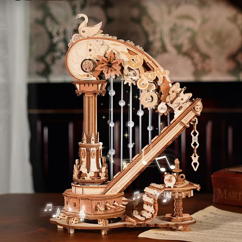 ROBOTIME 3D Wooden Puzzle Magic Harp Music Box with Mechanical Model