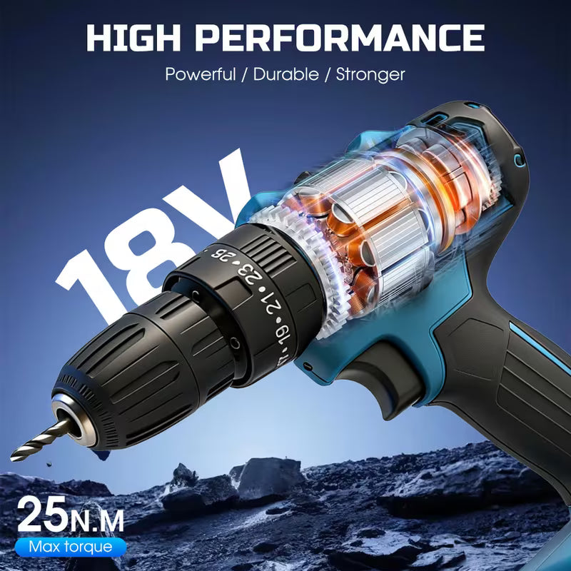 Deyuyu Cordless Electric Drill, Keyless Chuck, Stepless Speed Control, Forward/reverse Function
