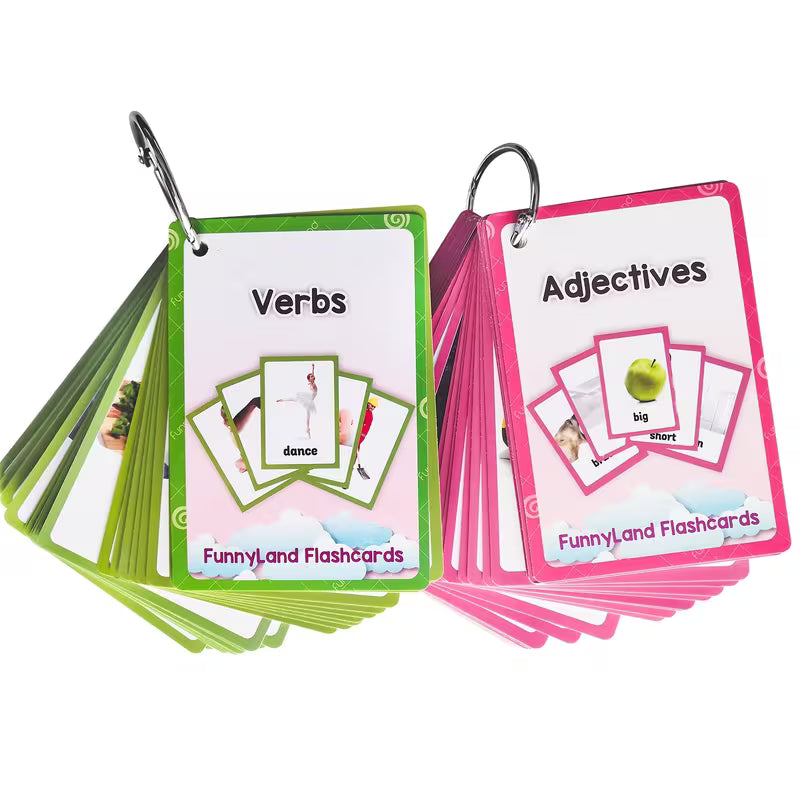 Verbs Adjectives English Flash Cards Kids Pocket Card Learning Toys