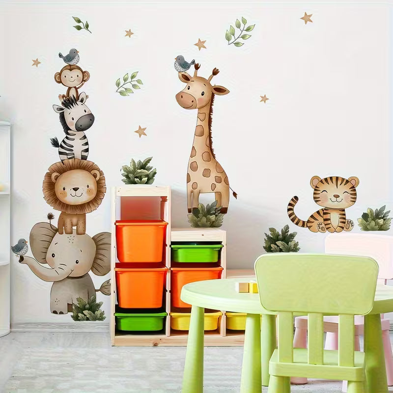 Cartoon cute giraffe elephant lion forest animal decoration