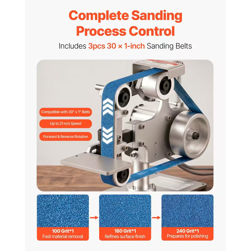 VEVOR Belt Grinder Sander with VFD, 30 x 1-Inch Variable Speed Belt Polisher