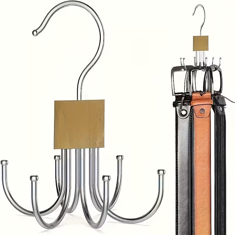 Multi-Functional Large Capacity Belt Hanger - Rotating Wooden Rack, Suitable for Belts, Bras, Vests