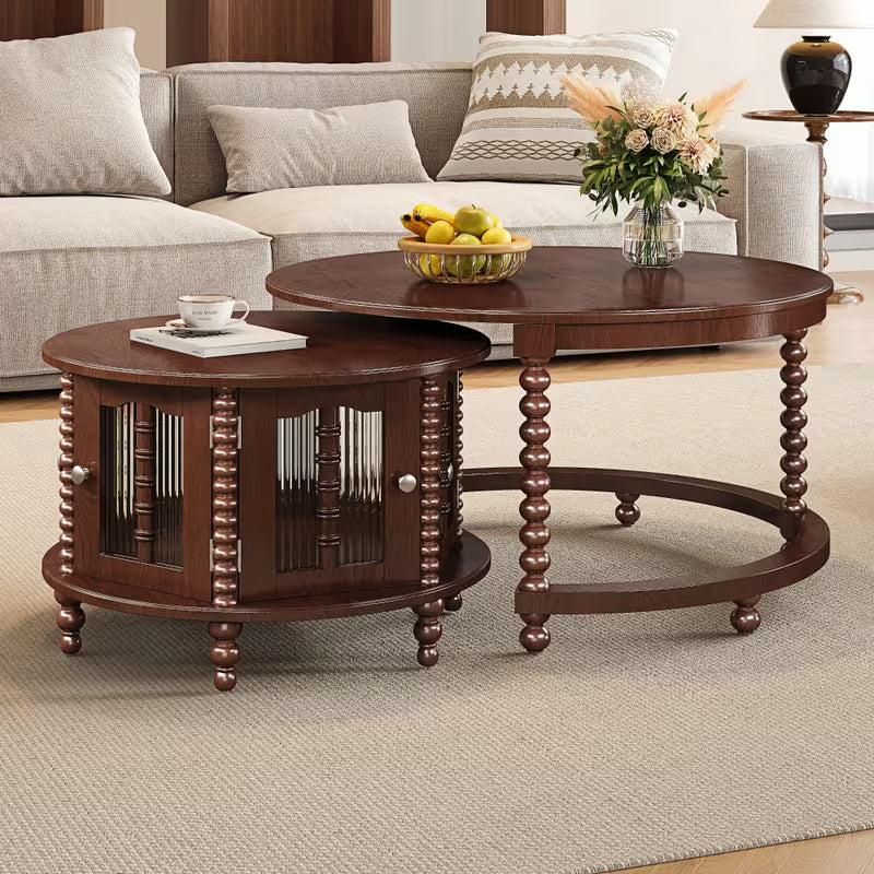 Vintage Round Nesting Coffee Table, Six Bamboo-Shaped, Glass