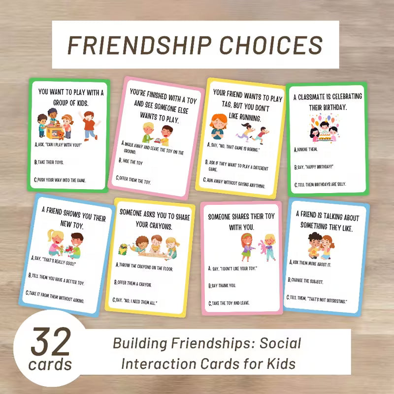 Building Friendships: 32 Social Interaction Cards for Kids