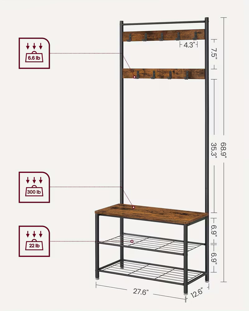 Industrial Coat Rack Hall Tree