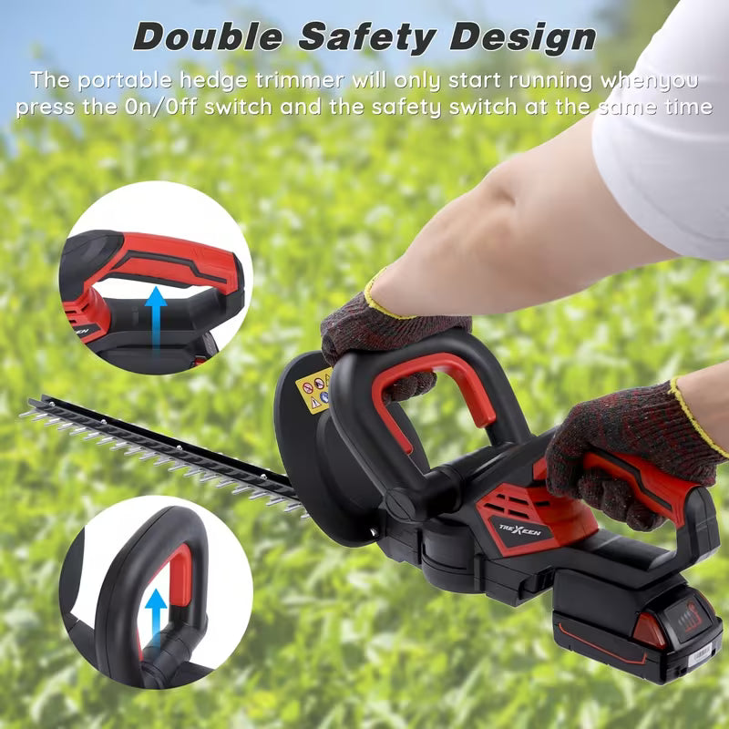 21V Cordless Hedge Trimmer, Handheld Battery Powered Hedge Trimmer, 1500 RPM Shrub Trimmer