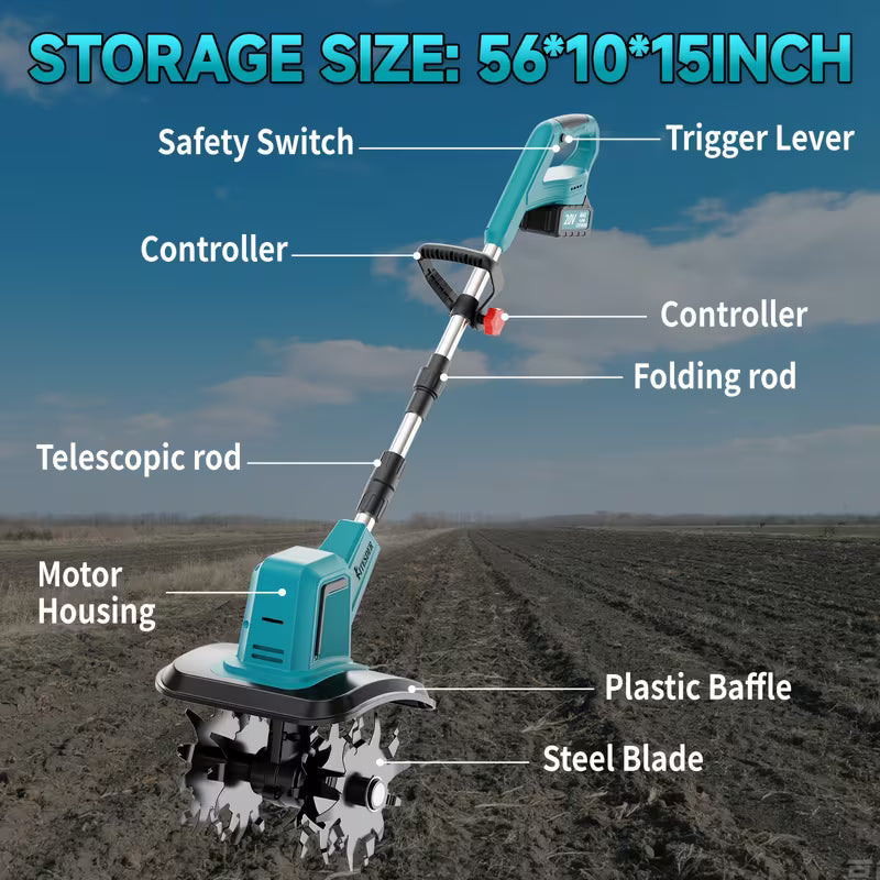 20V Cordless Tiller Cultivator with 4 * 12 Steel Tines