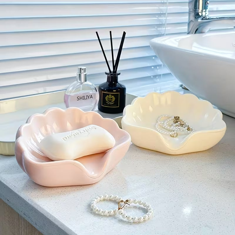 Set of 2 Nordic Style Seashell Soap Trays, Bathroom Soap Storage Box, Multifunctional Cosmetic