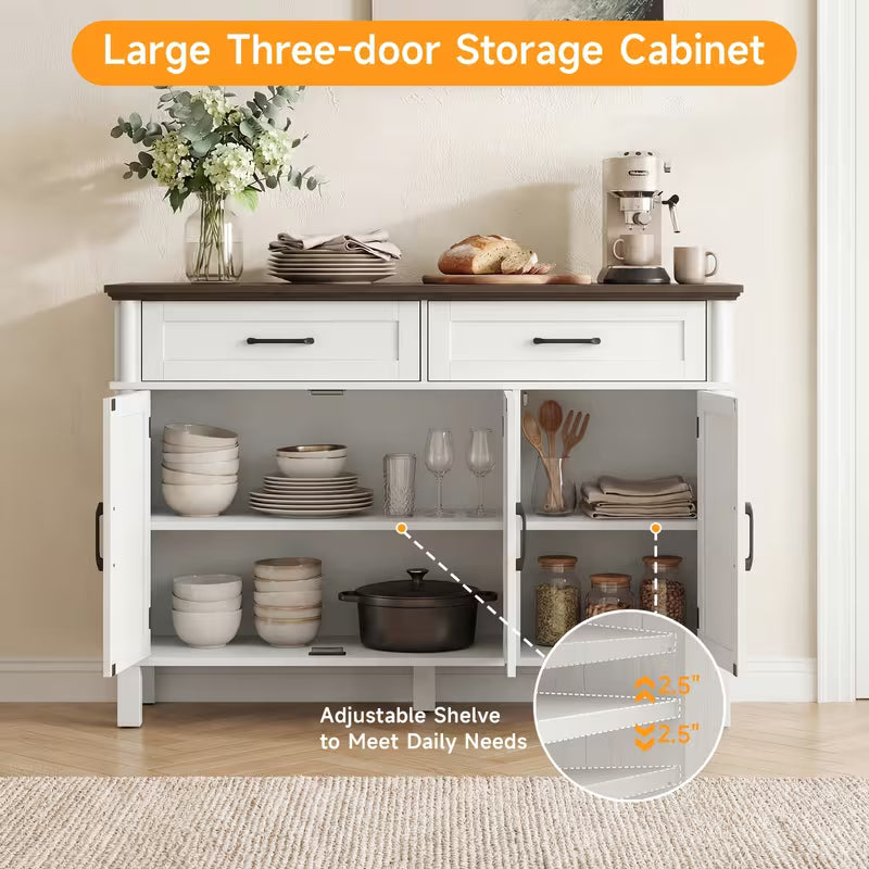 Farmhouse 48 Inch Buffet Cabinet, Wood