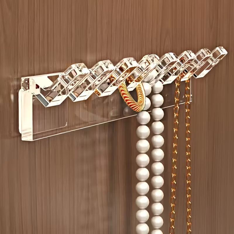 9pcs 8-Hook Transparent Acrylic Wall-Mounted Jewelry Organizer