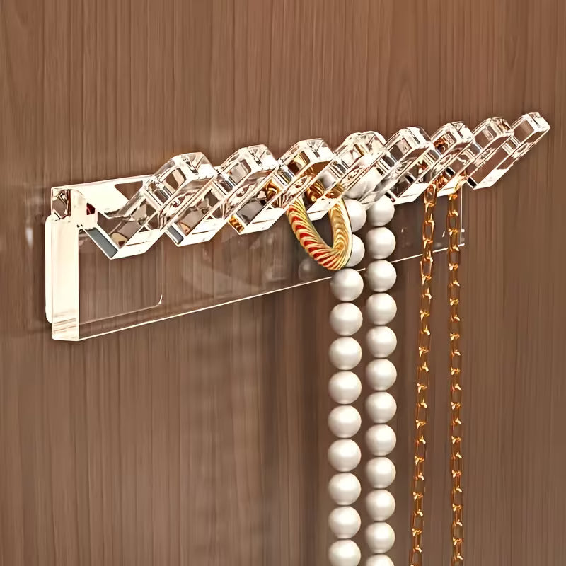 8-Hook Transparent Acrylic Wall-Mounted Jewelry Organizer - Space-Saving Multi-Functional Storage Set, Plastic