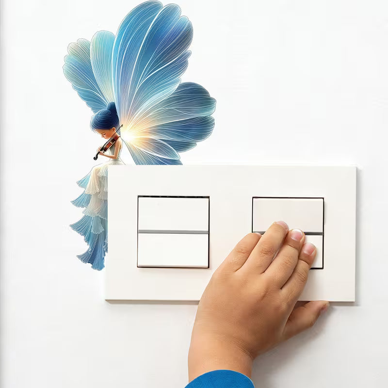Glow-In-The-Dark Violin Fairy Wall Sticker, Luminous Blue-Winged Violin Set, Pvc, Blue