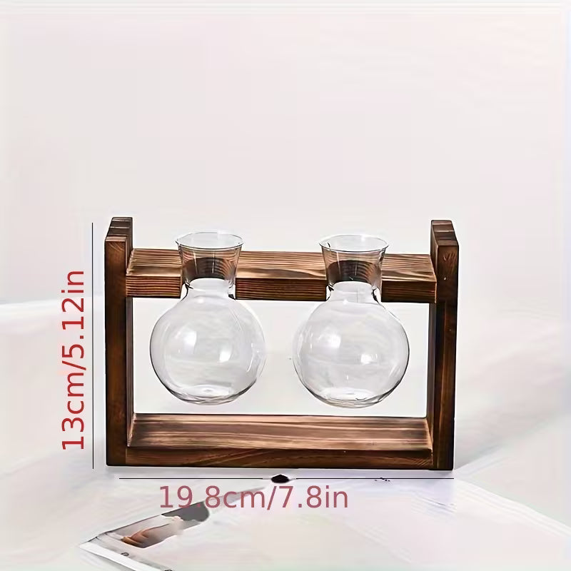 1pc/set Wooden Frame Hydroponic Plant Spherical Wooden Frame with PVC Material Vase, Ideal