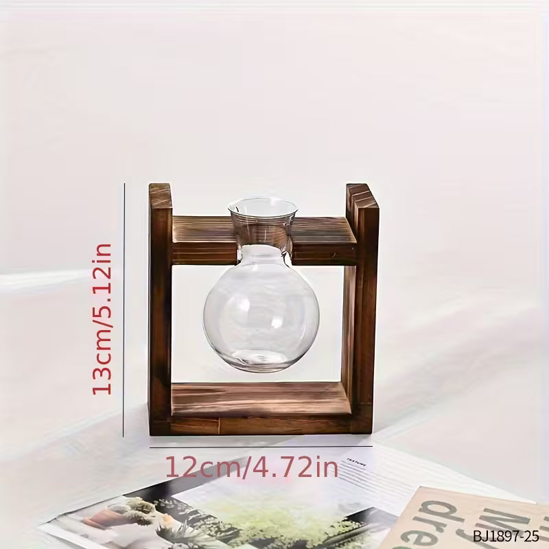 1pc/set Wooden Frame Hydroponic Plant Spherical Wooden Frame with PVC Material Vase, Ideal
