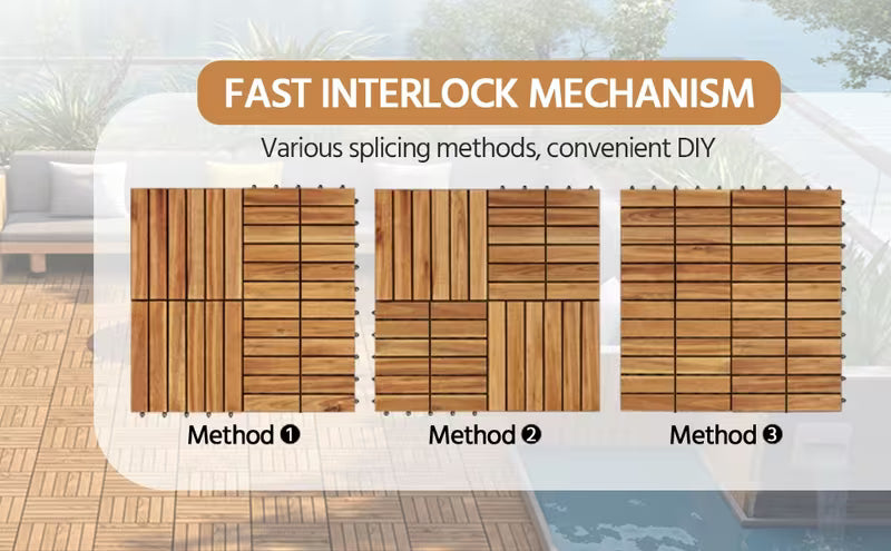 Costoffs Acacia Wood Interlocking Flooring Tiles Deck Tiles, Pack of 27