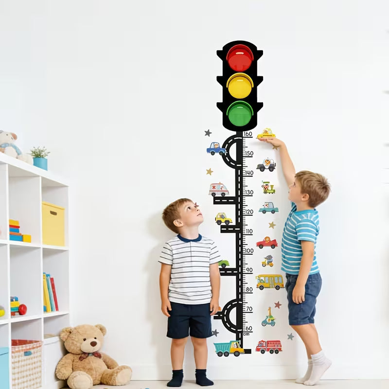 2pcs Cartoon Traffic Light Traffic Track Car Themed Height Measurement Wall Sticker