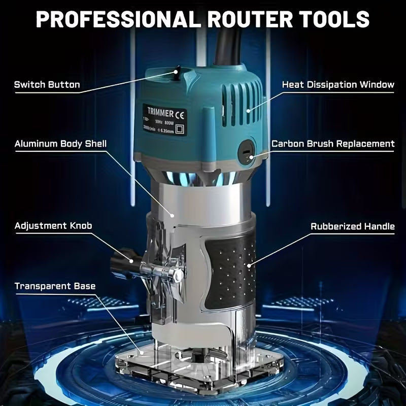Woodworking Power Router Tool, 800W Compact Router Tool for Woodworking
