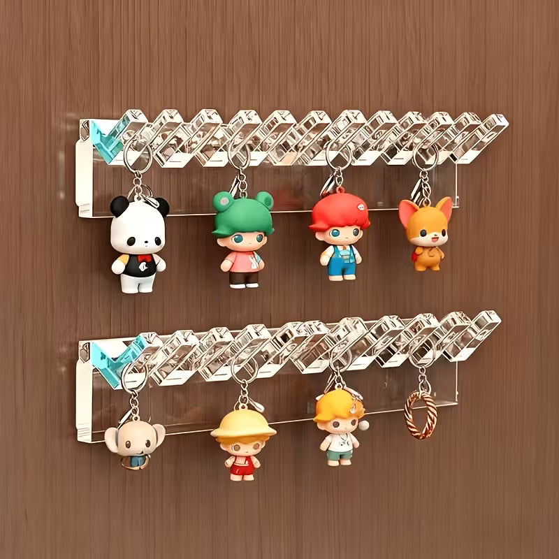 6pcs Set, Single Unit 8-Hook Transparent Acrylic Wall-Mounted Jewelry Organizer - with Hole