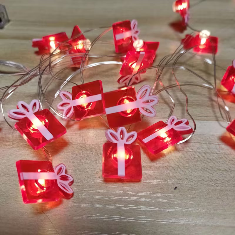 1pc 10-Light 20-Light Gift Box Snowman LED String Lights, Suitable for Christmas