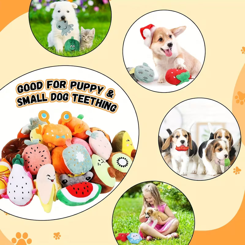 Colorful Plush Squeaky Dog Toys - Fun Fruit Set