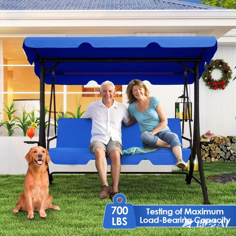 2-in-1 Outdoor Patio Swing 3-Seat Porch Swing with Adjustable Canopy And Removable Cushions