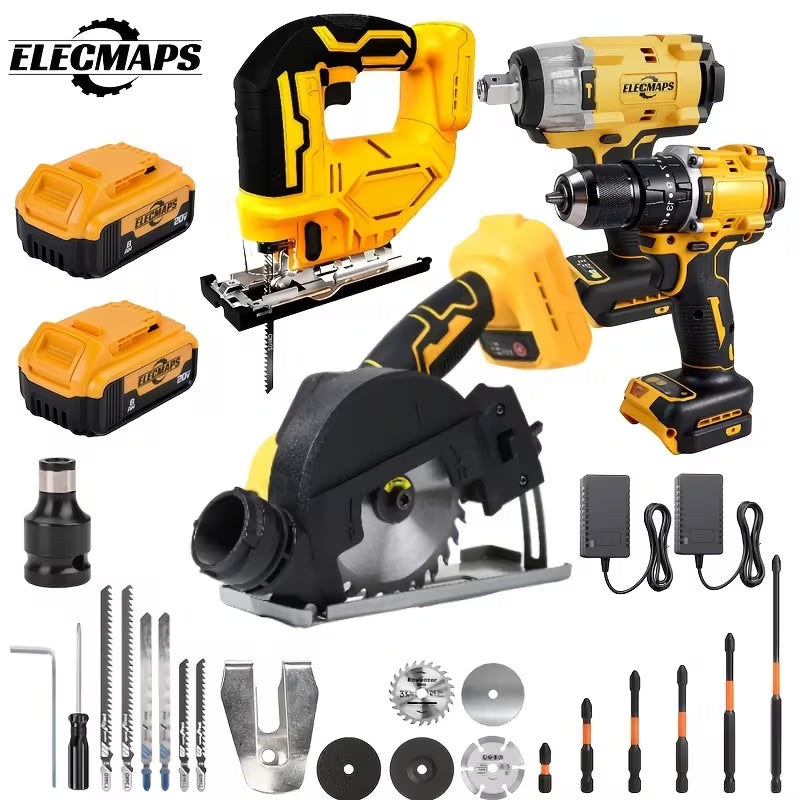 ELECMAPS Cordless Power Tools-Wrenches/Drills/Jigsaws/4-inch Circular Saws. Available As Tools Only