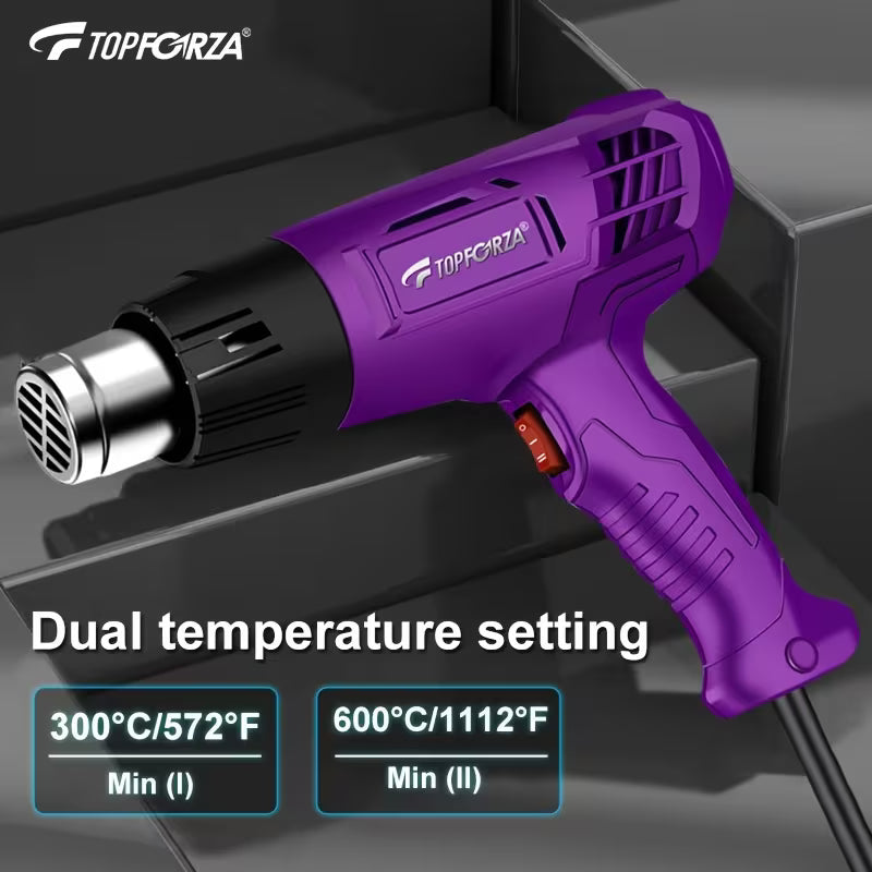 TOPFORZA Heat Gun Industrial Electric Hot Air Gun Hot Air Gun Kit Dual Temperature Settings Car