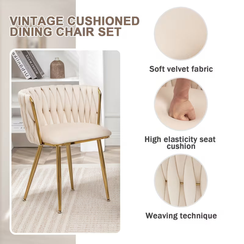 Velvet Dining Chairs | Modern Upholstered Set, Metal, Golden