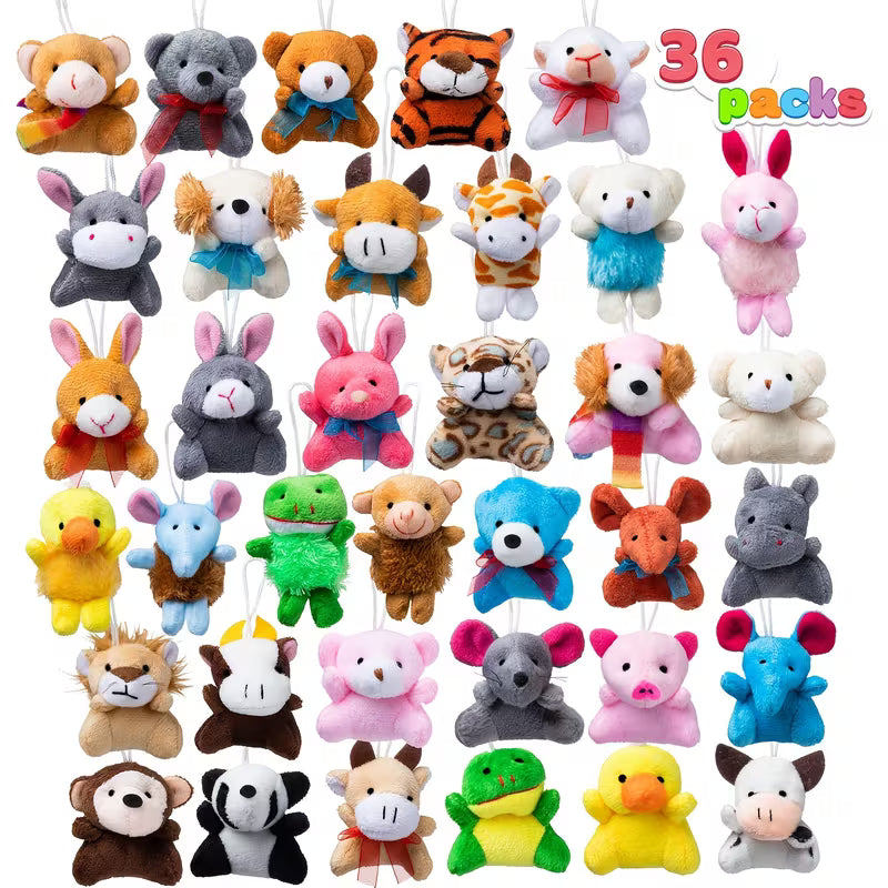 36 Pack Mini Animal Plush Toy Assortment 36 Units 3" Each
