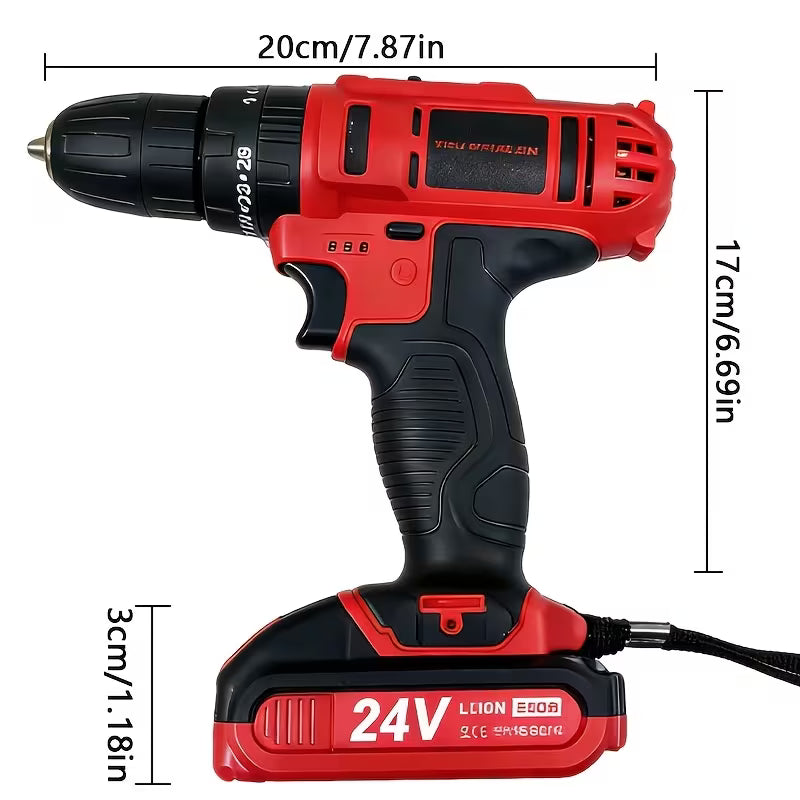 24V Cordless Impact Drill Set With Optional Drill Bits & Storage Case, High Speed, 2 Batteries