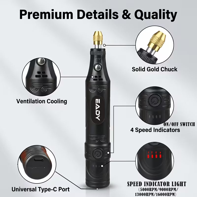 36pcs Cordless Mini Rotary Tool, 4-Speed 800mAh Engraver Pen Grinder for Sanding Polishing Drilling