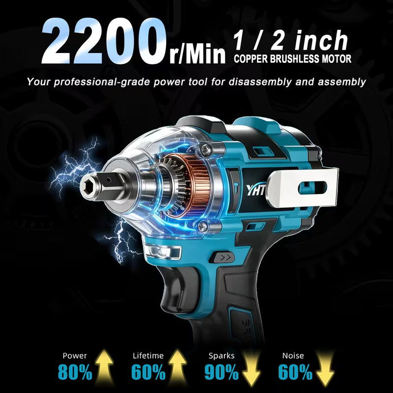 6000Mah Cordless Impact Wrench High Torque, 6000Mah Battery, Fast Charger