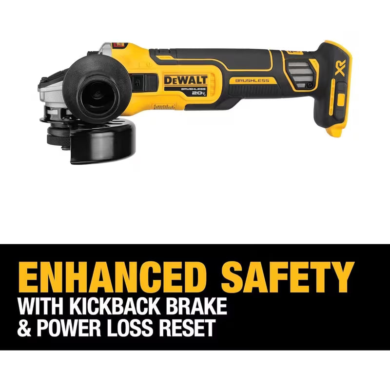 DEWALT 20V MAX* XR Angle Grinder with Kickback Brake, Slide Switch, 4-1/2-Inch, Tool Only (DCG405B)