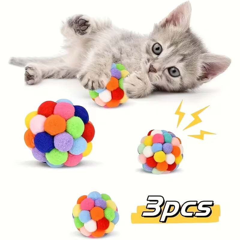 Cat Ball Toys, Pet Elastic Bell Balls, Self-Entertainment Cat Balls Set