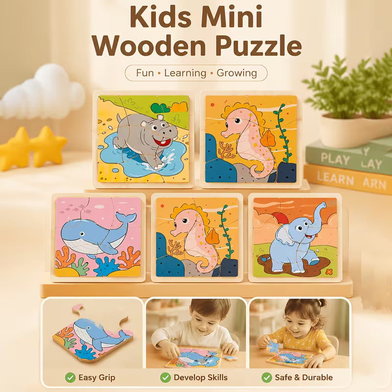 3/4 Sets Wooden Puzzle Educational Animal Puzzle Board