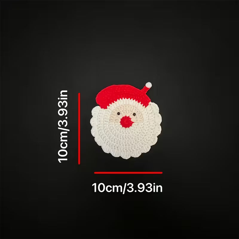 2pcs Handmade Crochet Santa Claus Coasters - Holiday Decoration, Durable Fabric Drink Tray